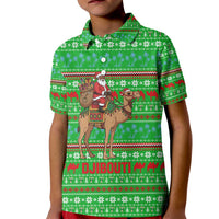 Djibouti Christmas Kid Polo Shirt with Santa Riding Camel Palm Trees Red Camel - Wonder Print Shop