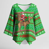 Djibouti Christmas Kimono Sleeve Blouse with Santa Riding Camel Palm Trees Red Camel - Wonder Print Shop