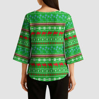 Djibouti Christmas Kimono Sleeve Blouse with Santa Riding Camel Palm Trees Red Camel - Wonder Print Shop