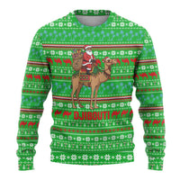Djibouti Christmas Ugly Christmas Sweater with Santa Riding Camel Palm Trees Red Camel - Wonder Print Shop