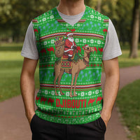 Djibouti Christmas Knitted V-Neck Vest with Santa Riding Camel Palm Trees Red Camel - Wonder Print Shop