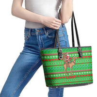 Djibouti Christmas Leather Tote Bag with Santa Riding Camel Palm Trees Red Camel - Wonder Print Shop