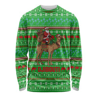 Djibouti Christmas Long Sleeve Shirt with Santa Riding Camel Palm Trees Red Camel - Wonder Print Shop