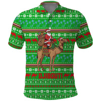 Djibouti Christmas Polo Shirt with Santa Riding Camel Palm Trees Red Camel - Wonder Print Shop