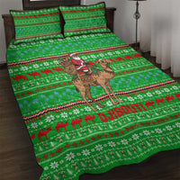 Djibouti Christmas Quilt Bed Set with Santa Riding Camel Palm Trees Red Camel - Wonder Print Shop