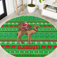 Djibouti Christmas Round Carpet with Santa Riding Camel Palm Trees Red Camel - Wonder Print Shop