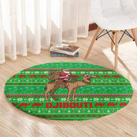 Djibouti Christmas Round Carpet with Santa Riding Camel Palm Trees Red Camel - Wonder Print Shop