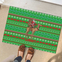 Djibouti Christmas Rubber Doormat with Santa Riding Camel Palm Trees Red Camel - Wonder Print Shop