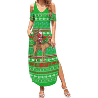 Djibouti Christmas Summer Maxi Dress with Santa Riding Camel Palm Trees Red Camel - Wonder Print Shop