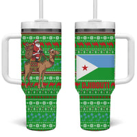 Djibouti Christmas Tumbler With Handle with Santa Riding Camel Palm Trees Red Camel - Wonder Print Shop