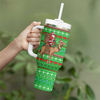 Djibouti Christmas Tumbler With Handle with Santa Riding Camel Palm Trees Red Camel - Wonder Print Shop