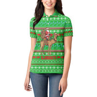 Djibouti Christmas Women Polo Shirt with Santa Riding Camel Palm Trees Red Camel - Wonder Print Shop