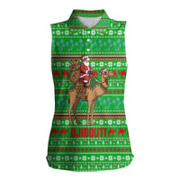 Djibouti Christmas Women Sleeveless Polo Shirt with Santa Riding Camel Palm Trees Red Camel - Wonder Print Shop