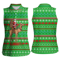 Djibouti Christmas Women Sleeveless Polo Shirt with Santa Riding Camel Palm Trees Red Camel - Wonder Print Shop