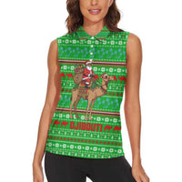 Djibouti Christmas Women Sleeveless Polo Shirt with Santa Riding Camel Palm Trees Red Camel - Wonder Print Shop
