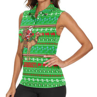 Djibouti Christmas Women Sleeveless Polo Shirt with Santa Riding Camel Palm Trees Red Camel - Wonder Print Shop