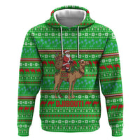 Djibouti Christmas Zip Hoodie with Santa Riding Camel Palm Trees Red Camel - Wonder Print Shop