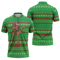 Djibouti Christmas Zipper Polo Shirt with Santa Riding Camel Palm Trees Red Camel - Wonder Print Shop