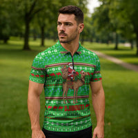 Djibouti Christmas Zipper Polo Shirt with Santa Riding Camel Palm Trees Red Camel - Wonder Print Shop