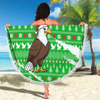 Djibouti Christmas Beach Blanket with Santa Eagle Doves Trees and Green Snowflake Holiday - Wonder Print Shop