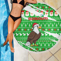 Djibouti Christmas Beach Blanket with Santa Eagle Doves Trees and Green Snowflake Holiday - Wonder Print Shop