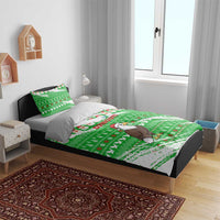 Djibouti Christmas Bedding Set with Santa Eagle Doves Trees and Green Snowflake Holiday - Wonder Print Shop