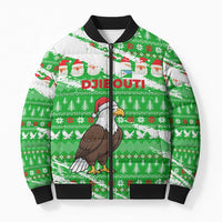 Djibouti Christmas Bomber Puffer Jacket with Santa Eagle Doves Trees and Green Snowflake Holiday - Wonder Print Shop