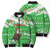 Djibouti Christmas Bomber Puffer Jacket with Santa Eagle Doves Trees and Green Snowflake Holiday - Wonder Print Shop