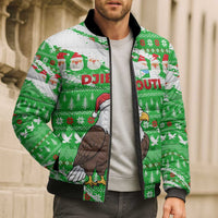 Djibouti Christmas Bomber Puffer Jacket with Santa Eagle Doves Trees and Green Snowflake Holiday - Wonder Print Shop