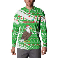 Djibouti Christmas Button Sweatshirt with Santa Eagle Doves Trees and Green Snowflake Holiday - Wonder Print Shop