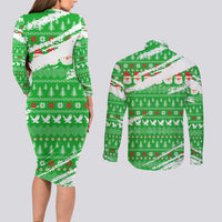 Djibouti Christmas Couples Matching Long Sleeve Bodycon Dress and Long Sleeve Button Shirt with Santa Eagle Doves Trees and Green Snowflake Holiday - Wonder Print Shop