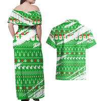 Djibouti Christmas Couples Matching Off Shoulder Maxi Dress and Hawaiian Shirt with Santa Eagle Doves Trees and Green Snowflake Holiday - Wonder Print Shop