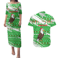 Djibouti Christmas Couples Matching Puletasi and Hawaiian Shirt with Santa Eagle Doves Trees and Green Snowflake Holiday - Wonder Print Shop