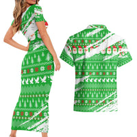 Djibouti Christmas Couples Matching Short Sleeve Bodycon Dress and Hawaiian Shirt with Santa Eagle Doves Trees and Green Snowflake Holiday - Wonder Print Shop