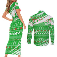 Djibouti Christmas Couples Matching Short Sleeve Bodycon Dress and Long Sleeve Button Shirt with Santa Eagle Doves Trees and Green Snowflake Holiday - Wonder Print Shop