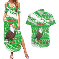 Djibouti Christmas Couples Matching Summer Maxi Dress and Hawaiian Shirt with Santa Eagle Doves Trees and Green Snowflake Holiday - Wonder Print Shop