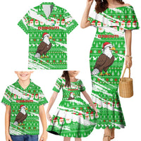 Djibouti Christmas Family Matching Mermaid Dress and Hawaiian Shirt with Santa Eagle Doves Trees and Green Snowflake Holiday - Wonder Print Shop