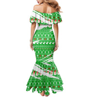 Djibouti Christmas Family Matching Mermaid Dress and Hawaiian Shirt with Santa Eagle Doves Trees and Green Snowflake Holiday - Wonder Print Shop