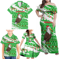 Djibouti Christmas Family Matching Off Shoulder Maxi Dress and Hawaiian Shirt with Santa Eagle Doves Trees and Green Snowflake Holiday - Wonder Print Shop