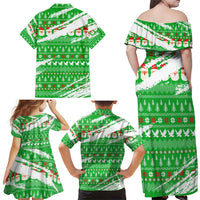 Djibouti Christmas Family Matching Off Shoulder Maxi Dress and Hawaiian Shirt with Santa Eagle Doves Trees and Green Snowflake Holiday - Wonder Print Shop