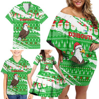 Djibouti Christmas Family Matching Off Shoulder Short Dress and Hawaiian Shirt with Santa Eagle Doves Trees and Green Snowflake Holiday - Wonder Print Shop