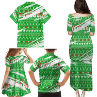 Djibouti Christmas Family Matching Puletasi and Hawaiian Shirt with Santa Eagle Doves Trees and Green Snowflake Holiday - Wonder Print Shop