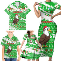 Djibouti Christmas Family Matching Short Sleeve Bodycon Dress and Hawaiian Shirt with Santa Eagle Doves Trees and Green Snowflake Holiday - Wonder Print Shop