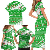 Djibouti Christmas Family Matching Short Sleeve Bodycon Dress and Hawaiian Shirt with Santa Eagle Doves Trees and Green Snowflake Holiday - Wonder Print Shop