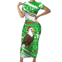 Djibouti Christmas Family Matching Short Sleeve Bodycon Dress and Hawaiian Shirt with Santa Eagle Doves Trees and Green Snowflake Holiday - Wonder Print Shop