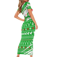 Djibouti Christmas Family Matching Short Sleeve Bodycon Dress and Hawaiian Shirt with Santa Eagle Doves Trees and Green Snowflake Holiday - Wonder Print Shop
