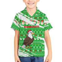 Djibouti Christmas Family Matching Short Sleeve Bodycon Dress and Hawaiian Shirt with Santa Eagle Doves Trees and Green Snowflake Holiday - Wonder Print Shop
