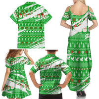 Djibouti Christmas Family Matching Summer Maxi Dress and Hawaiian Shirt with Santa Eagle Doves Trees and Green Snowflake Holiday - Wonder Print Shop