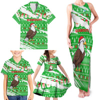 Djibouti Christmas Family Matching Tank Maxi Dress and Hawaiian Shirt with Santa Eagle Doves Trees and Green Snowflake Holiday - Wonder Print Shop