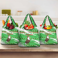 Djibouti Christmas Grocery Bag with Santa Eagle Doves Trees and Green Snowflake Holiday - Wonder Print Shop